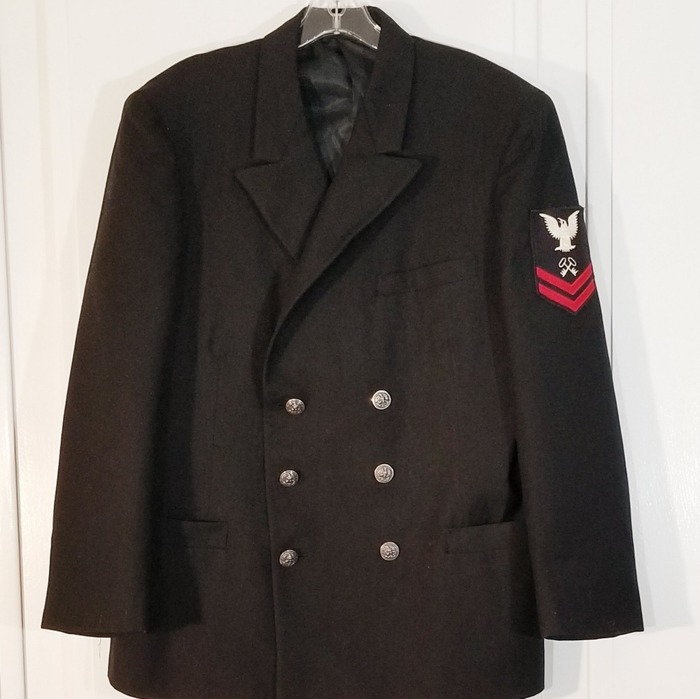 US Navy Mens Coat Wool Uniform Size 42r/ L 1943 Shop Keeper Patch Vtg Jacket